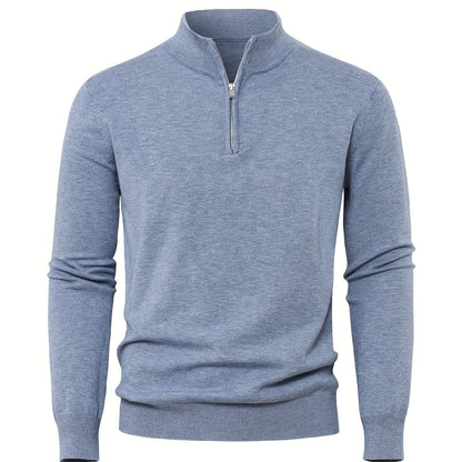 Zip-Up Longline Heritage Sweater - Bleu Clair