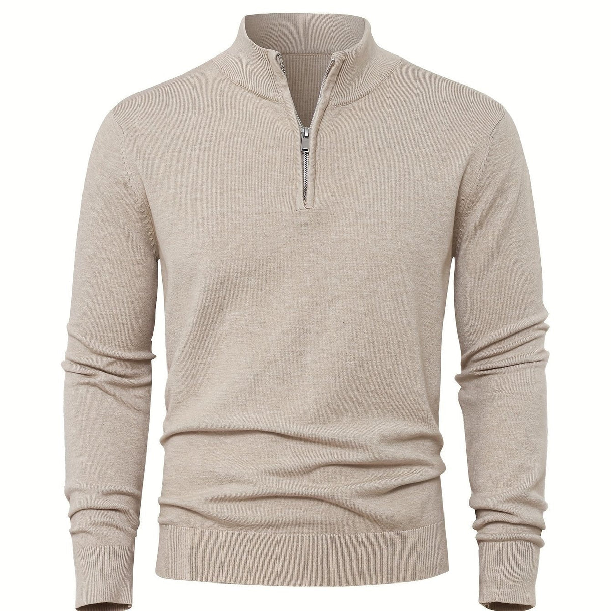 Zip-Up Longline Heritage Sweater - Kaki