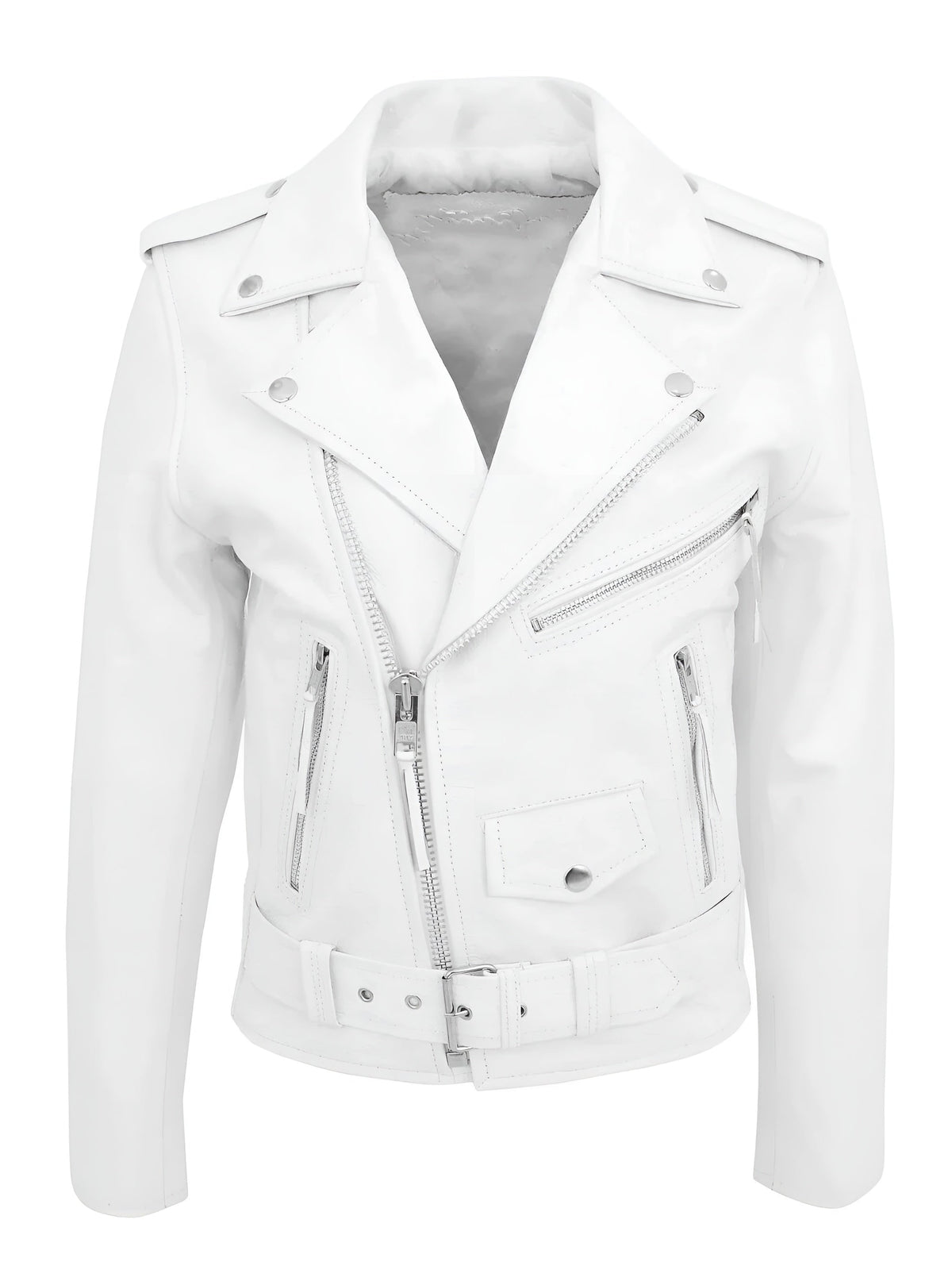 Zip-Up Timeless Leather Jacket - White