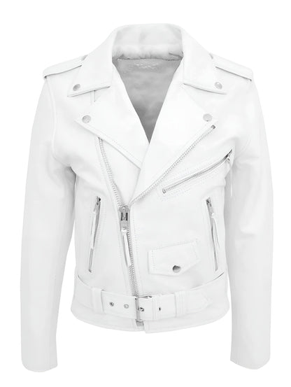 Zip-Up Timeless Leather Jacket - White